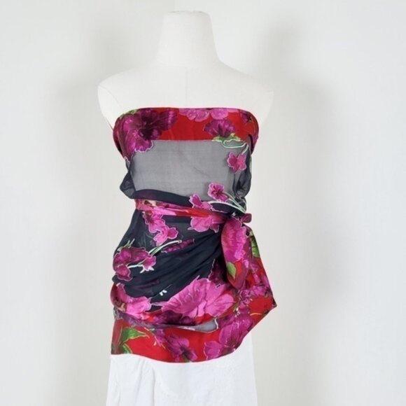 Vintage Sheer Floral Scarf Rectangular Shawl Top Cover-up - Picture 5 of 6